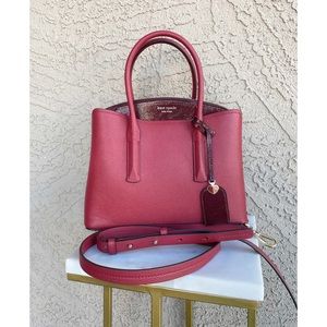 KATE SPADE Burgundy Wine Red Margaux Medium Satchel Bag Italian Leather Bag